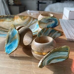 Handcrafted oyster shell napkin ring holders. Set of 8